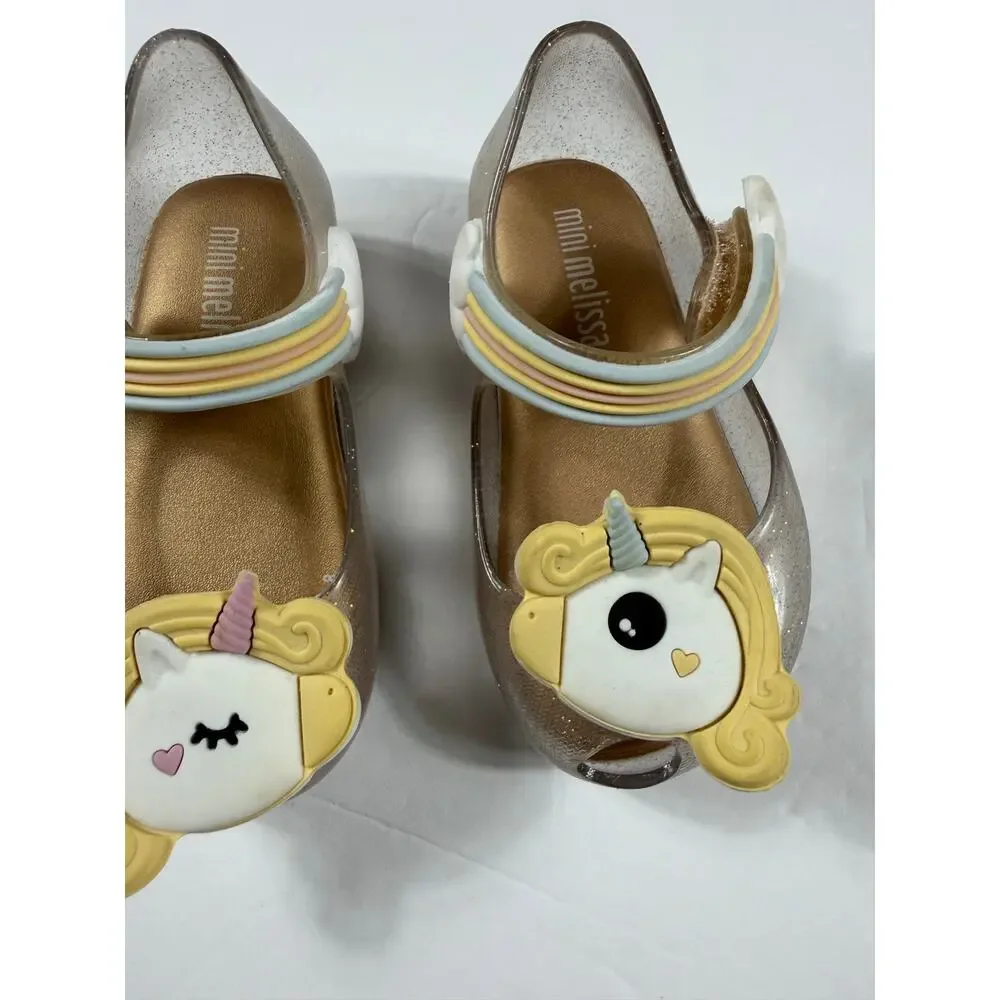 Mini Melissa Unicorn Rainbow Glitter Jelly Sandals Size 5 toddler